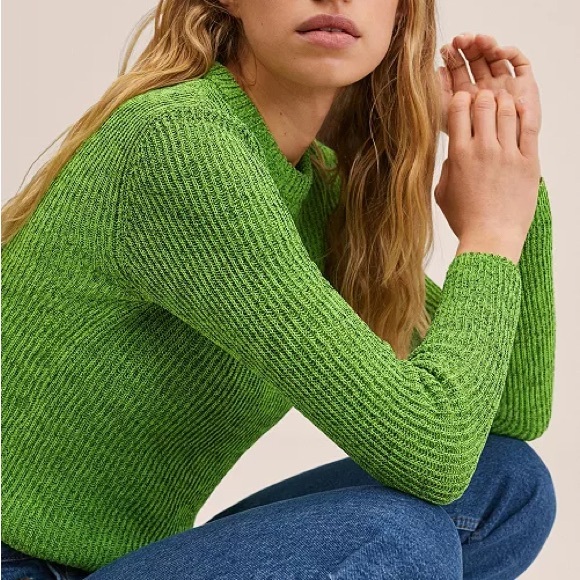 Mango Green Crew Neck Ribbed Sweater - Picture 5 of 9